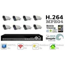 420TVL 8 ch Channel CCTV Camera DVR Security System Kit Inc Outdoor Indoor Bullet Camera and H.264 DVR with Mobile and Network Access 500GB HDD